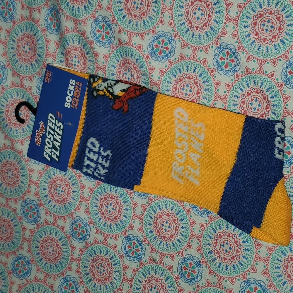 2/$8 🧦Men 6-12 Socks Frosted Flakes Crew Socks One Pair Blue Kellogg's NEW - Picture 1 of 3